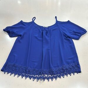 Blue Women's Top with Lace Detail